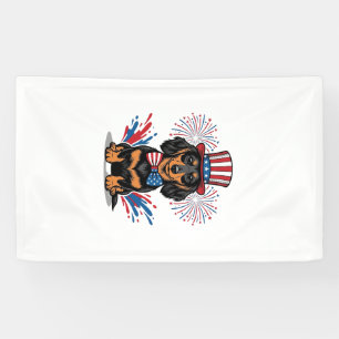 Patriotic Dachshund Fireworks Vintage Vector Art_1 Banner