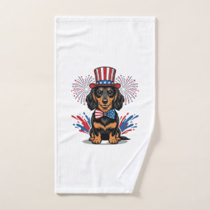 Patriotic Dachshund Fireworks Vintage Vector Art_1 Hand Towel