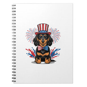 Patriotic Dachshund Fireworks Vintage Vector Art_1 Notebook