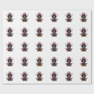 Patriotic Dachshund Fireworks Vintage Vector Art_1 Wrapping Paper
