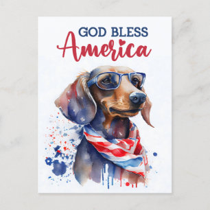 Patriotic Dachshund, God Bless America Postcard