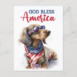 Patriotic Dachshund, God Bless America Postcard