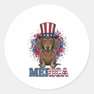 Patriotic Dachshund Merica Vintage Dog Shirt_1 Classic Round Sticker