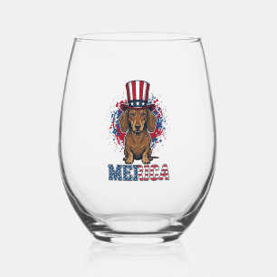 Patriotic Dachshund Merica Vintage Dog Shirt_1 Stemless Wine Glass