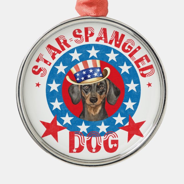 Patriotic Dachshund Metal Tree Decoration (Front)