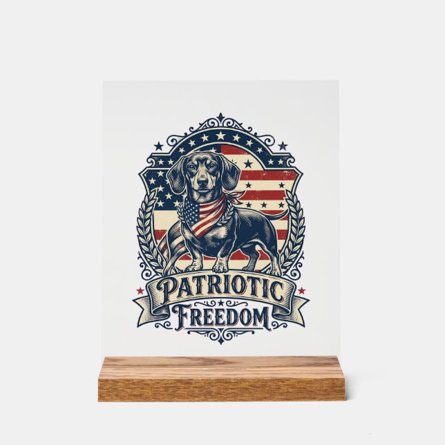 Patriotic Dachshund Vector Graphic Tee_1 Acrylic Sign (Front)