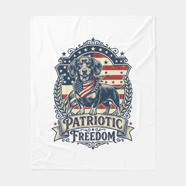 Patriotic Dachshund Vector Graphic Tee_1 Fleece Blanket (Front)
