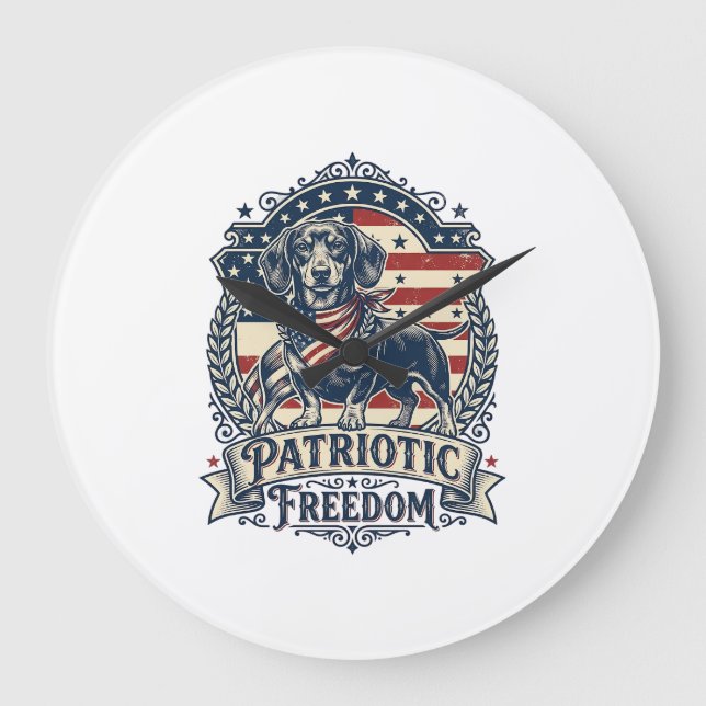 Patriotic Dachshund Vector Graphic Tee_1 Large Clock (Front)