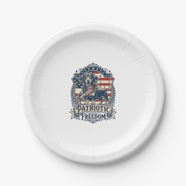 Patriotic Dachshund Vector Graphic Tee_1 Paper Plate (Front)