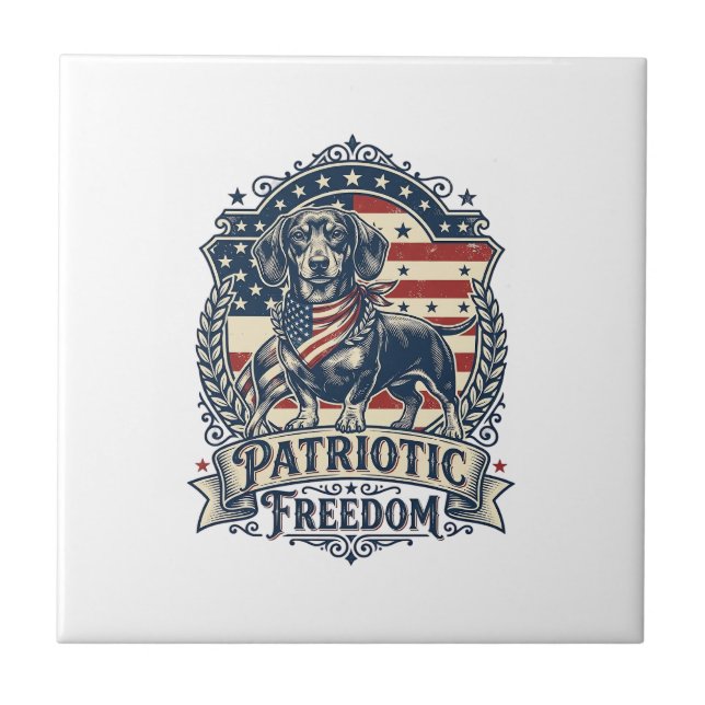 Patriotic Dachshund Vector Graphic Tee_1 Tile (Front)