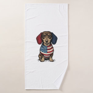 Patriotic Dachshund Vintage Engraving Vector Desig Bath Towel