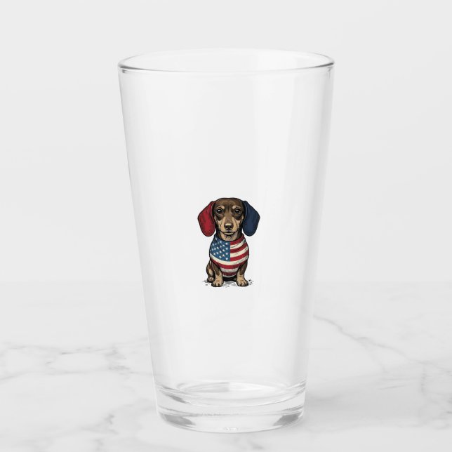 Patriotic Dachshund Vintage Engraving Vector Desig Glass (Front)