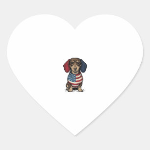 Patriotic Dachshund Vintage Engraving Vector Desig Heart Sticker