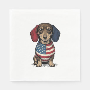 Patriotic Dachshund Vintage Engraving Vector Desig Napkin