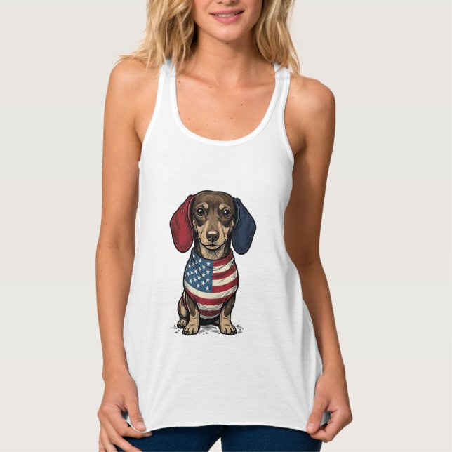 Patriotic Dachshund Vintage Engraving Vector Desig Singlet (Front)