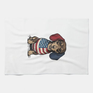 Patriotic Dachshund Vintage Engraving Vector Desig Tea Towel