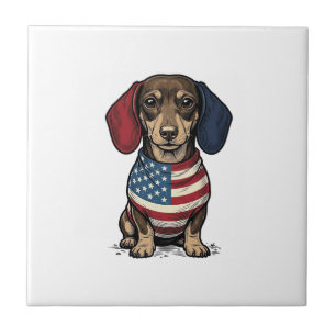 Patriotic Dachshund Vintage Engraving Vector Desig Tile