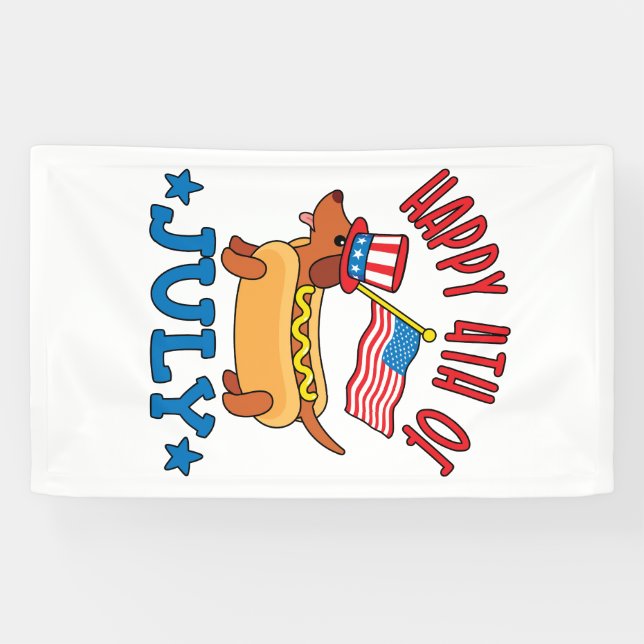 Patriotic Dachshund Wiener Dog Fourth of July  Banner (Horizontal)