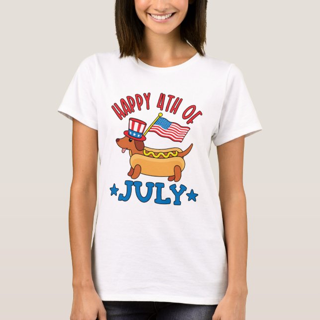 Patriotic Dachshund Wiener Dog Fourth of July  T-Shirt (Front)