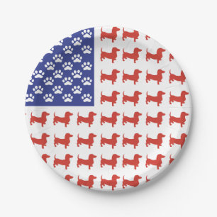 Patriotic Dachshunds Paper Plate