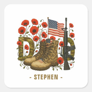 Patriotic Dad – USA Flag with Combat Boots Square Sticker