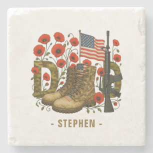 Patriotic Dad – USA Flag with Combat Boots Stone Coaster