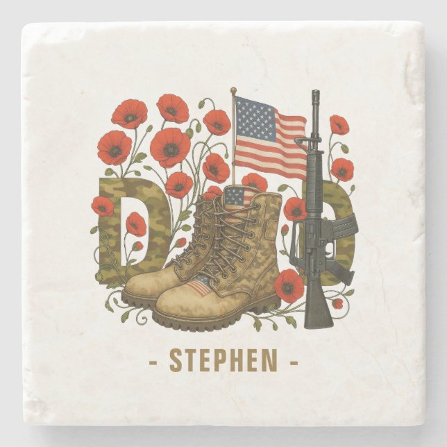 Patriotic Dad – USA Flag with Combat Boots Stone Coaster (Front)