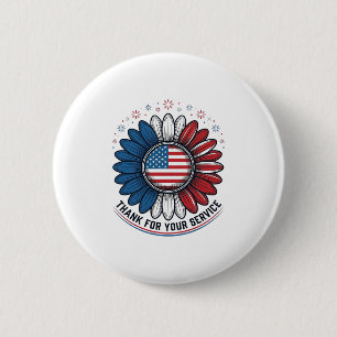 Patriotic Daisy Thank For Your Service Shirt Desig 6 Cm Round Badge