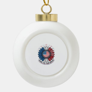 Patriotic Daisy Thank For Your Service Shirt Desig Ceramic Ball Christmas Ornament