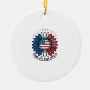Patriotic Daisy Thank For Your Service Shirt Desig Ceramic Tree Decoration