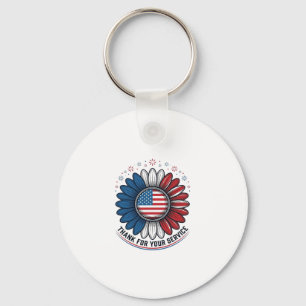 Patriotic Daisy Thank For Your Service Shirt Desig Key Ring