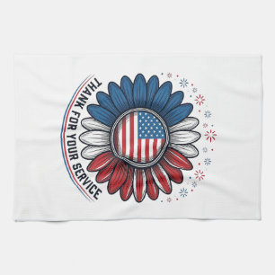 Patriotic Daisy Thank For Your Service Shirt Desig Tea Towel