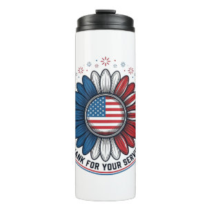 Patriotic Daisy Thank For Your Service Shirt Desig Thermal Tumbler