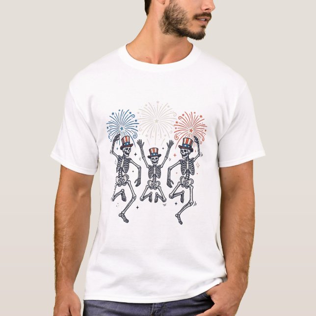 Patriotic Dancing Skeleton Fireworks Vintage Shirt (Front)
