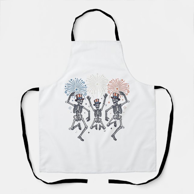 Patriotic Dancing Skeleton Fireworks Vintage Shirt Apron (Front)