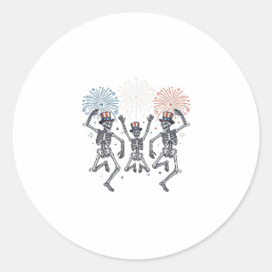Patriotic Dancing Skeleton Fireworks Vintage Shirt Classic Round Sticker