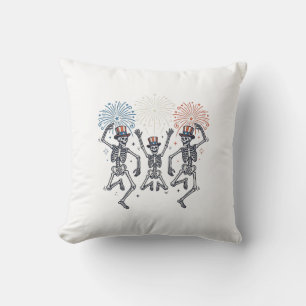 Patriotic Dancing Skeleton Fireworks Vintage Shirt Cushion