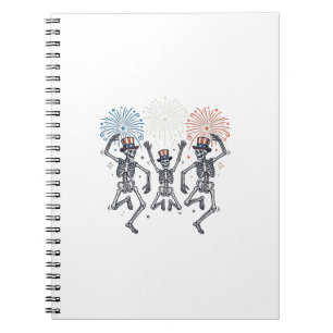 Patriotic Dancing Skeleton Fireworks Vintage Shirt Notebook