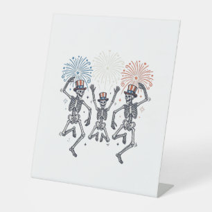 Patriotic Dancing Skeleton Fireworks Vintage Shirt Pedestal Sign