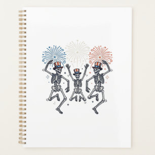 Patriotic Dancing Skeleton Fireworks Vintage Shirt Planner