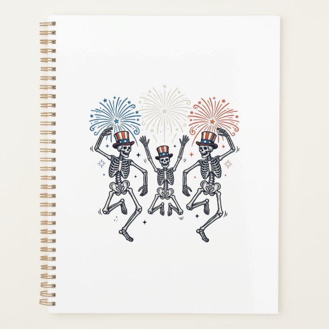 Patriotic Dancing Skeleton Fireworks Vintage Shirt Planner (Front)