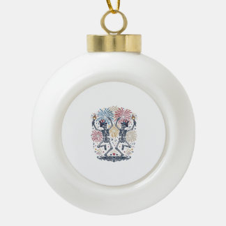 Patriotic Dancing Skeletons Fireworks 4th of July  Ceramic Ball Christmas Ornament