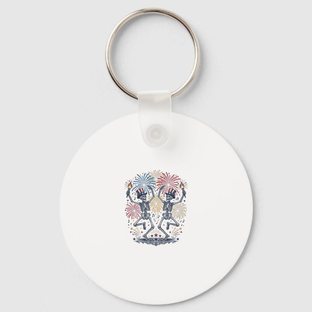 Patriotic Dancing Skeletons Fireworks 4th of July  Key Ring (Front)