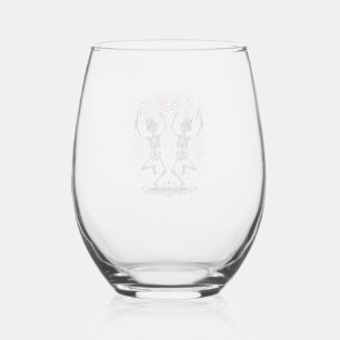 Patriotic Dancing Skeletons Fireworks 4th of July Stemless Wine Glass