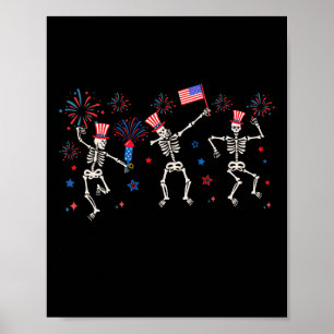 Patriotic Dancing Skeletons Funny Fourth Of July Poster