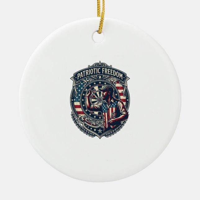 Patriotic Dart Player Vector Graphic Tee Ceramic Tree Decoration (Front)