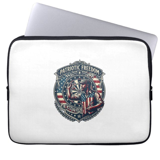 Patriotic Dart Player Vector Graphic Tee Laptop Sleeve (Front)