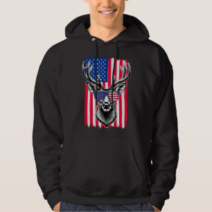 Patriotic Deer Wearing American Flag Sunglasses Hoodie