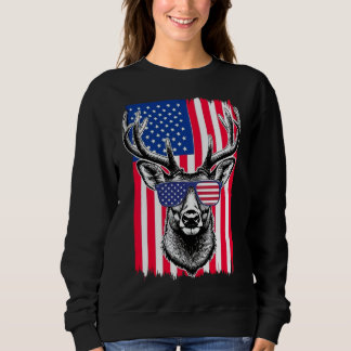 Patriotic Deer Wearing American Flag Sunglasses Sweatshirt