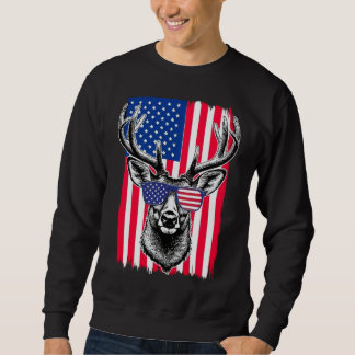 Patriotic Deer Wearing American Flag Sunglasses Sweatshirt